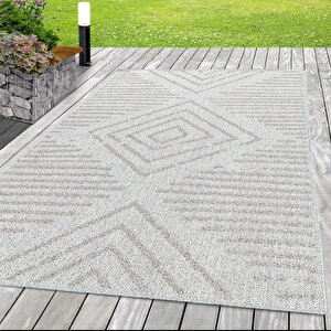 Dış Mekan Bahçe Teras Balkon Halısı İskandinav Desenli Pembe Krem 60x100 cm
