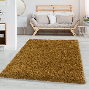 Yumuşak Yüksek Havlı 30 Mm Shaggy Salon Halısı Düz Gold Dore Altın Renkli 240x340 cm