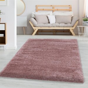 Yumuşak Süpersoft Yüksek Tüylü 30 Mm Hav Yüksekliğinde Düz Gül Kurusu Renkli Shaggy Halı 280x370 cm