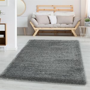 Yumuşak Süpersoft Yüksek Tüylü 30 Mm Hav Yüksekliğinde Düz Açık Gri Renkli Shaggy Halı 120x170 cm