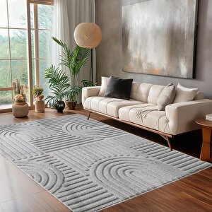 Yumuşak Peluş Tüylü Bohem İskandinav Desenli Kabarık Bukleli  Gri Tonlarında Halı 60x110 cm