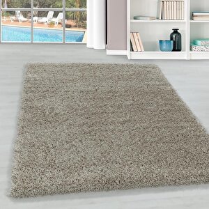 Yumuşak Yüksek Havlı 30 Mm Shaggy Salon Halısı Düz Gümüş Boz Toprak Renkli 140x200 cm