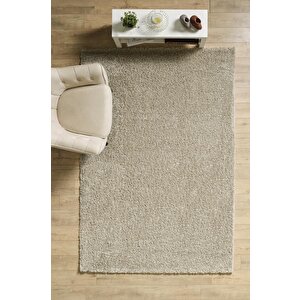 Yumuşak Yüksek Havlı 30 Mm Shaggy Salon Halısı Düz Gümüş Boz Toprak Renkli 140x200 cm