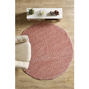 Yuvarlak Halı Yumuşak Yüksek Havlı 30 Mm Shaggy Salon Halısı Düz Gül Kurusu Pembe Renkli