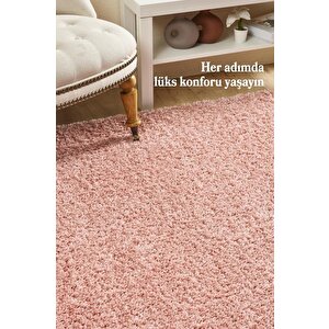 Yuvarlak Halı Yumuşak Yüksek Havlı 30 Mm Shaggy Salon Halısı Düz Gül Kurusu Pembe Renkli