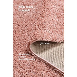 Yuvarlak Halı Yumuşak Yüksek Havlı 30 Mm Shaggy Salon Halısı Düz Gül Kurusu Pembe Renkli