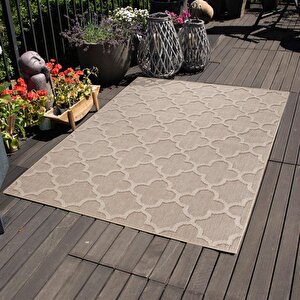 Balkon Mutfak  Teras Bahçe Dış Mekan Halısı İskandinav Desenli Bej Renkli Halı 120x170 cm