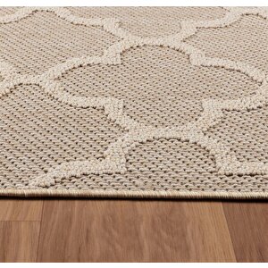 Balkon Mutfak  Teras Bahçe Dış Mekan Halısı İskandinav Desenli Bej Renkli Halı 120x170 cm