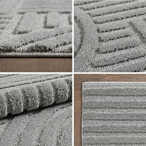 Yumuşak Peluş Tüylü Bohem İskandinav Desenli Kabarık Bukleli  Gri Tonlarında Halı