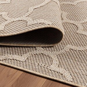 Balkon Mutfak  Teras Bahçe Dış Mekan Halısı İskandinav Desenli Bej Renkli Halı 60x100 cm