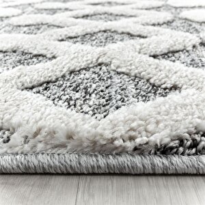 Yumuşak Bukle Tabanlı Modern Kabartmalı 3d Inka Örgü Desenli Krem Gri Renkli Halı 160x230 cm