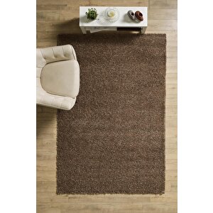 Yüksek Tüylü 30 Mm Hav Yüksekliğinde Düz Mokka Açık Kahverengi Renkli Shaggy Halı 100x200 cm