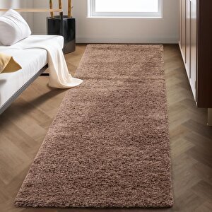 Yüksek Tüylü 30 Mm Hav Yüksekliğinde Düz Mokka Açık Kahverengi Renkli Shaggy Halı 100x200 cm