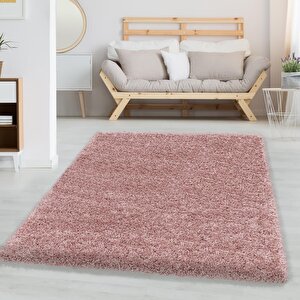 Yumuşak Yüksek Havlı 30 Mm Shaggy Salon Halısı Düz Gül Kurusu Pembe Renkli 140x200