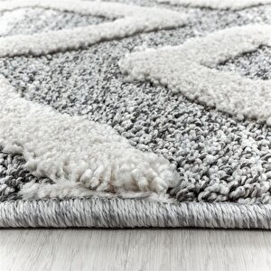 Yumuşak Bukle Tabanlı Modern Kabartmalı 3d Inka Motif Desenli Gri Renkli Halı 200x290 cm