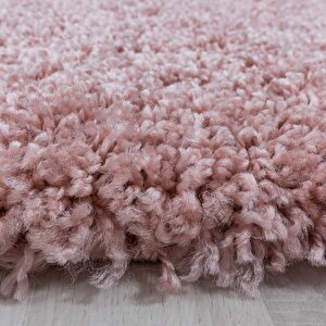 Yumuşak Yüksek Havlı 30 Mm Shaggy Salon Halısı Düz Gül Kurusu Pembe Renkli 60x110 cm