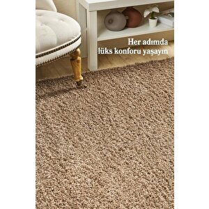 Yüksek Tüylü 30 Mm Hav Yüksekliğinde Düz Mokka Açık Kahverengi Renkli Shaggy Halı