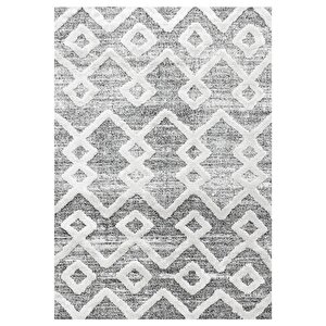 Yumuşak Bukle Tabanlı Modern Kabartmalı 3d Inka Motif Desenli Gri Renkli Halı
