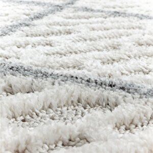 Yumuşak Bukle Tabanlı Modern Kabartmalı 3d Izgara Desenli Krem Gri Renkli Halı 120x170 cm