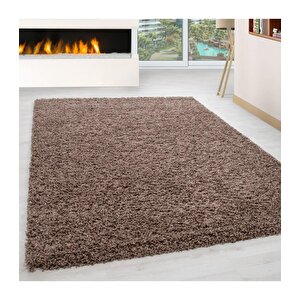 Yüksek Tüylü 30 Mm Hav Yüksekliğinde Düz Mokka Açık Kahverengi Renkli Shaggy Halı 200x290 cm