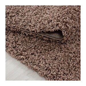 Yüksek Tüylü 30 Mm Hav Yüksekliğinde Düz Mokka Açık Kahverengi Renkli Shaggy Halı 200x290 cm