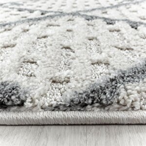 Yumuşak Bukle Tabanlı Modern Kabartmalı 3d Izgara Desenli Krem Gri Renkli Halı 60x110 cm