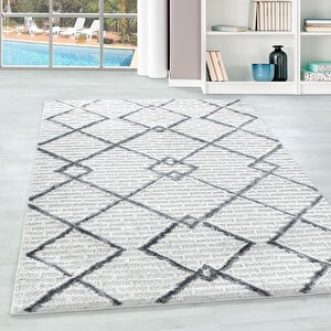 Yumuşak Bukle Tabanlı Modern Kabartmalı 3d Izgara Desenli Krem Gri Renkli Halı