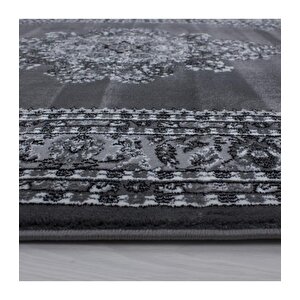 Klasik Desenli Halı Iran Tarzı Madalyon Süsleme Siyah Gri Beyaz Renkler 120x170 cm