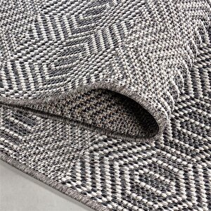 Bahçe Balkon Dış Mekan Teras Halısı Kilim Desenli Gri Renkli Halı 80x250 cm