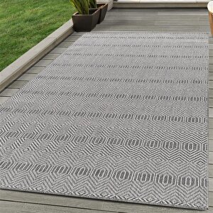 Bahçe Balkon Dış Mekan Teras Halısı Kilim Desenli Gri Renkli Halı