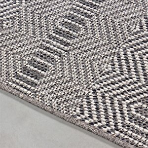 Bahçe Balkon Dış Mekan Teras Halısı Kilim Desenli Gri Renkli Halı