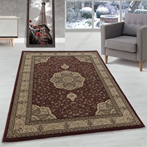Marokan İran Tarzı Klasik Desenli Halı Bordürlü Salon Halısı Bej Kırmızı Renkli 80x150 cm