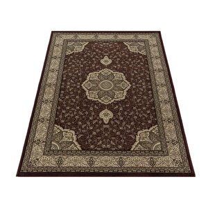 Marokan İran Tarzı Klasik Desenli Halı Bordürlü Salon Halısı Bej Kırmızı Renkli 80x150 cm