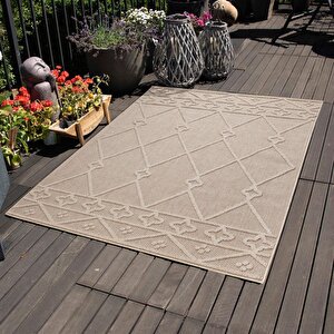 Balkon Teras Bahçe Dış Mekan Halısı İskandinav Desenli Bej Renkli Halı 240x340 cm