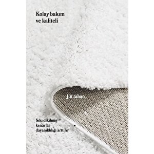 Yuvarlak Halı Yumuşak Yüksek Havlı 30 Mm Shaggy Salon Halısı Düz Beyaz Renkli