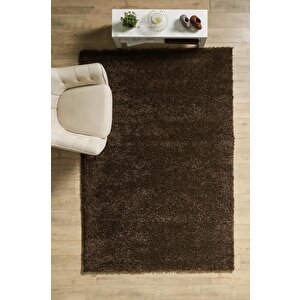 Yüksek Tüylü 30 Mm Hav Yüksekliğinde Düz Kahverengi Renkli Shaggy Halı 120x170 cm