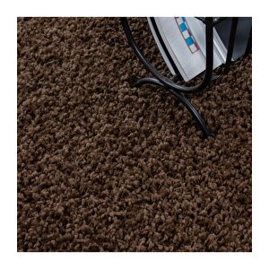 Yüksek Tüylü 30 Mm Hav Yüksekliğinde Düz Kahverengi Renkli Shaggy Halı 120x170 cm