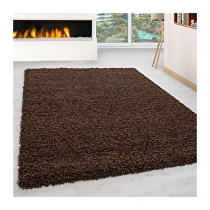 Yüksek Tüylü 30 Mm Hav Yüksekliğinde Düz Kahverengi Renkli Shaggy Halı 80x150 cm