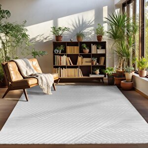 Yumuşak Kabartmalı Zigzag Desenli İskandinav Bohem Tarzı Halı Gümüş Grisi Tonlarında 160x230 cm