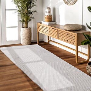 Yumuşak Kabartmalı Zigzag Desenli İskandinav Bohem Tarzı Halı Gümüş Grisi Tonlarında 160x230 cm