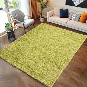 Yüksek Tüylü 30 Mm Hav Yüksekliğinde Düz Yeşil Renkli Shaggy Halı 100x200 cm