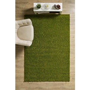 Yüksek Tüylü 30 Mm Hav Yüksekliğinde Düz Yeşil Renkli Shaggy Halı 100x200 cm