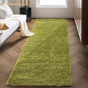 Yüksek Tüylü 30 Mm Hav Yüksekliğinde Düz Yeşil Renkli Shaggy Halı 100x200 cm