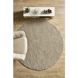 Yuvarlak Halı Yumuşak Yüksek Havlı 30 Mm Shaggy Salon Halısı Düz Gümüş Boz Toprak Renkli 160 cm
