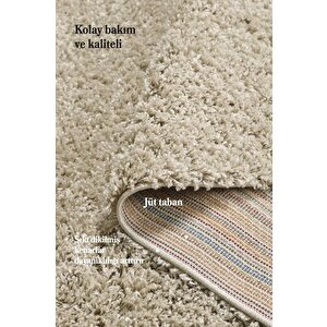 Yuvarlak Halı Yumuşak Yüksek Havlı 30 Mm Shaggy Salon Halısı Düz Gümüş Boz Toprak Renkli 160 cm