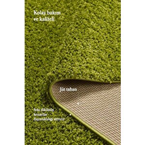 Yüksek Tüylü 30 Mm Hav Yüksekliğinde Düz Yeşil Renkli Shaggy Halı