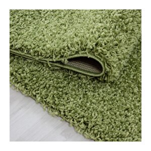 Yüksek Tüylü 30 Mm Hav Yüksekliğinde Düz Yeşil Renkli Shaggy Halı 200x200 cm