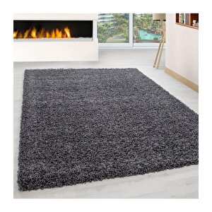 Yüksek Tüylü 30 Mm Hav Yüksekliğinde Düz Gri Renkli Shaggy Halı 60x110 cm