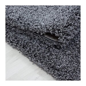 Yüksek Tüylü 30 Mm Hav Yüksekliğinde Düz Gri Renkli Shaggy Halı 60x110 cm