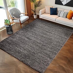 Yüksek Tüylü 30 Mm Hav Yüksekliğinde Düz Gri Renkli Shaggy Halı 200x200 cm